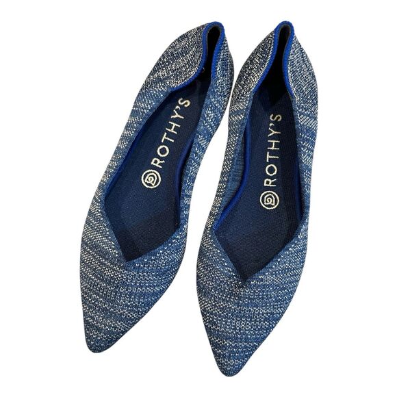 Rothy's Womens The Point Toe Blue Woven Packable Flats Sz 8 - Picture 4 of 4